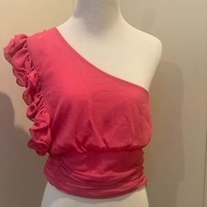 Hot pink one shoulder blouse